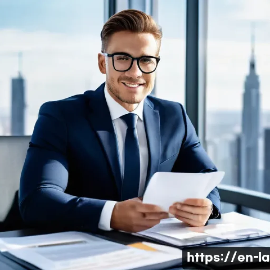 변호사와 법률 교육 프로그램 - A professional corporate lawyer in a modern office setting, dressed in a tailored dark navy suit and...
