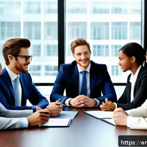 변호사 직업 만족도와 현실 - A professional law office scene showing a diverse group of lawyers collaborating around a conference...
