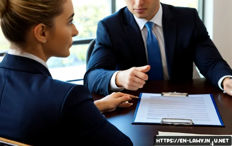 변호사 실무에서의 협상 스킬 - Photorealistic corporate negotiation meeting in a modern American law office, confident attorney in ...